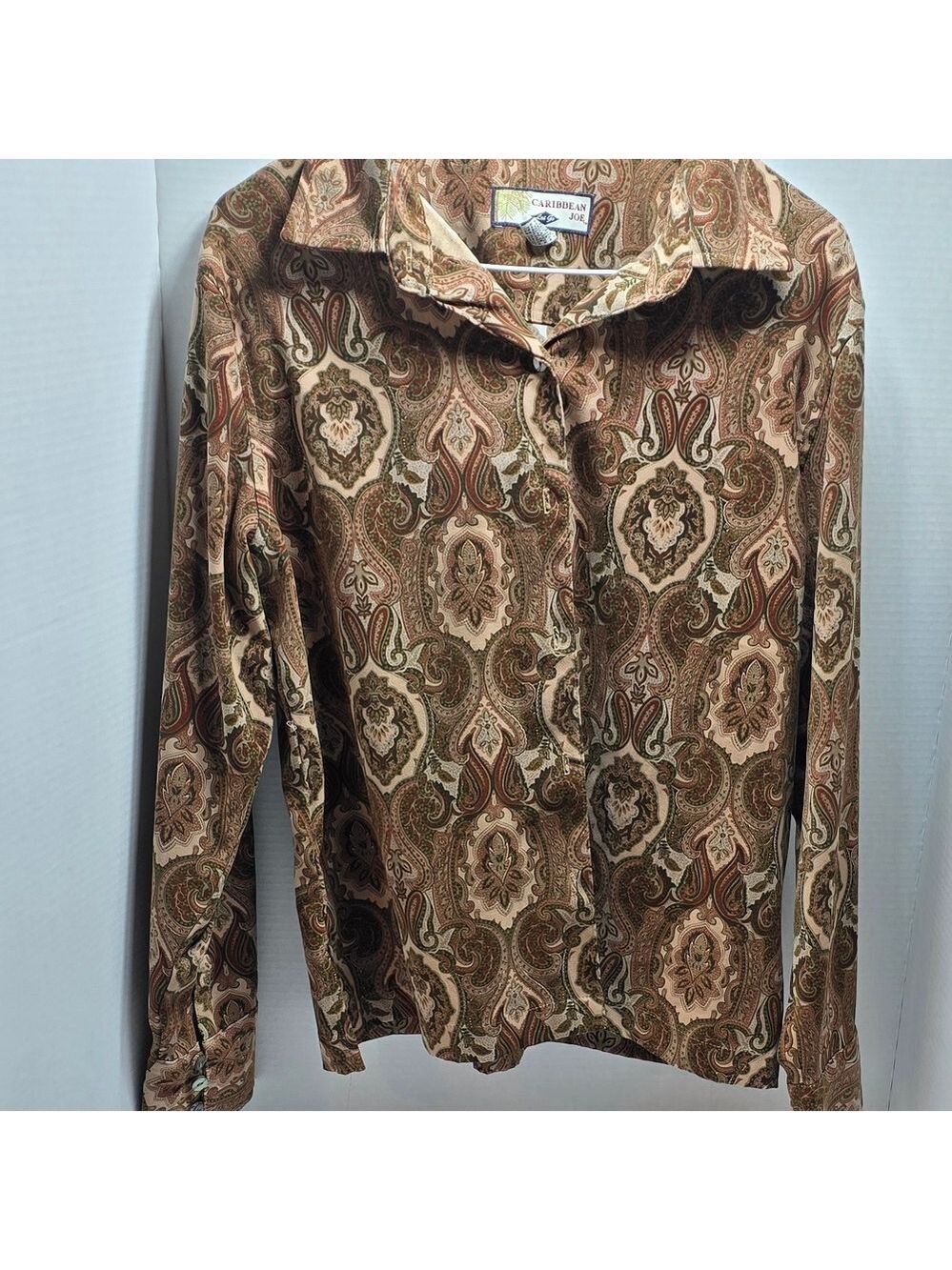 Caribbean Joe Brown Paisley Button Down Shirt